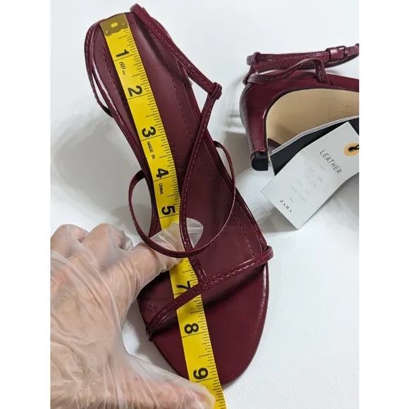 Zara Burgundy Leather Strappy High Heel Sandals Size 6