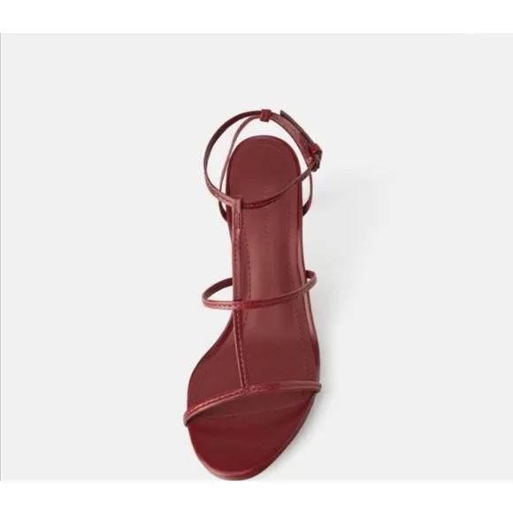 Zara Burgundy Leather Strappy High Heel Sandals Size 6