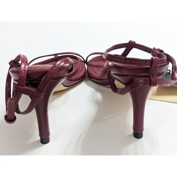 Zara Burgundy Leather Strappy High Heel Sandals Size 6