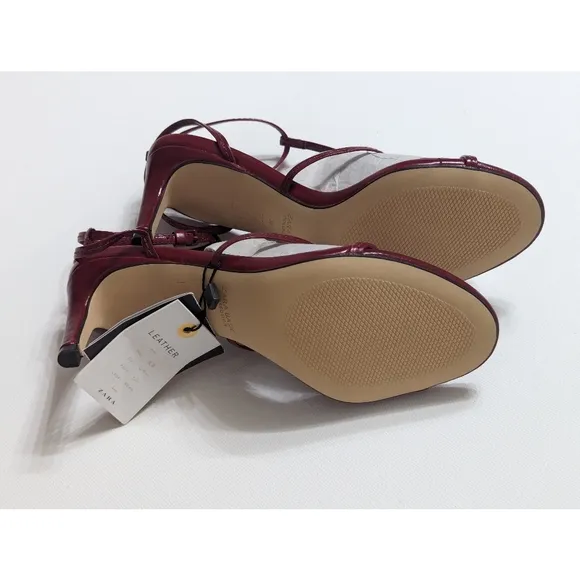 Zara Burgundy Leather Strappy High Heel Sandals Size 6