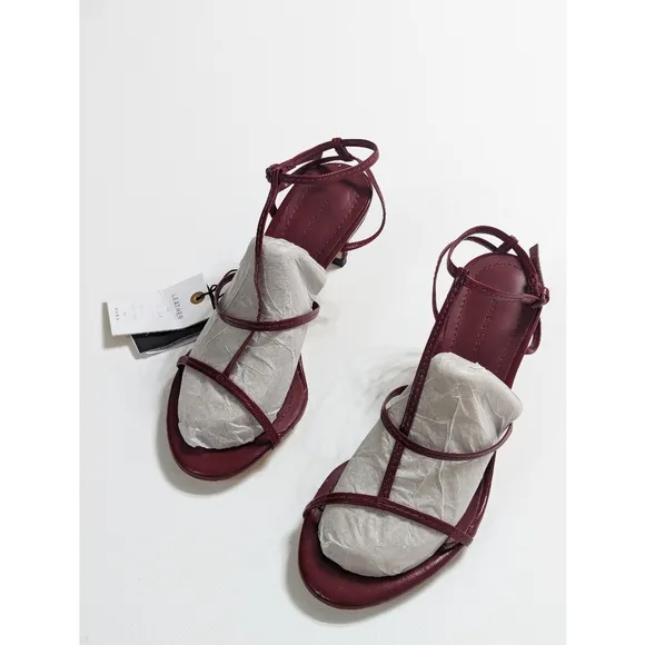 Zara Burgundy Leather Strappy High Heel Sandals Size 6