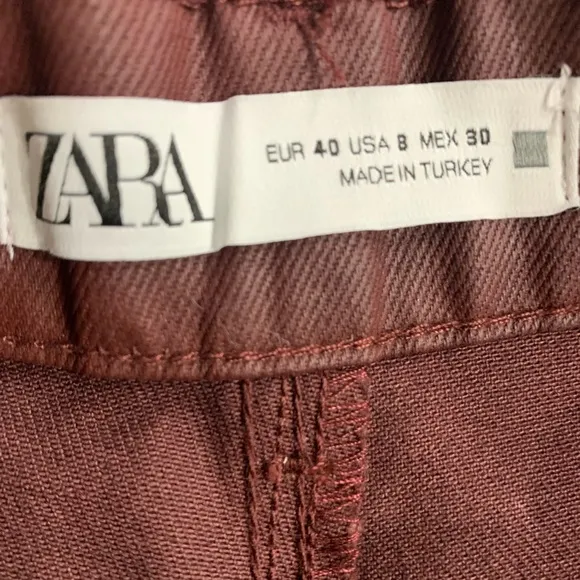 Zara Coated Denim Burgundy Colored High-Waisted Button Front Shorts