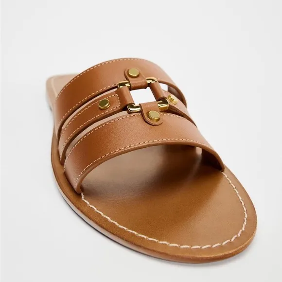 ZARA FLAT LEATHER SANDALSSize : 7.5 * Color: Brown
