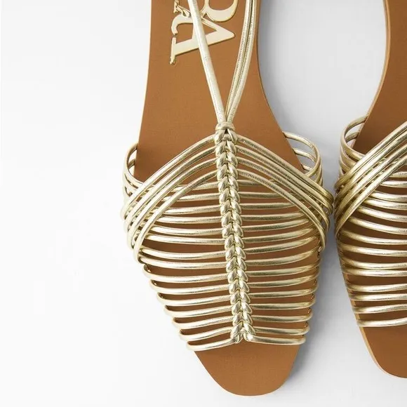 ZARA FLAT MULTI-STRAP GLADIATOR CAGE SANDALS WITH TUBE STRAPS SIZE 9