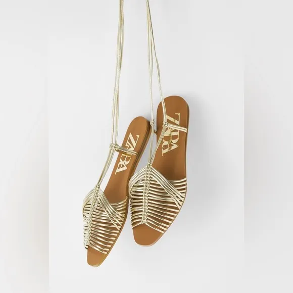 ZARA FLAT MULTI-STRAP GLADIATOR CAGE SANDALS WITH TUBE STRAPS SIZE 9