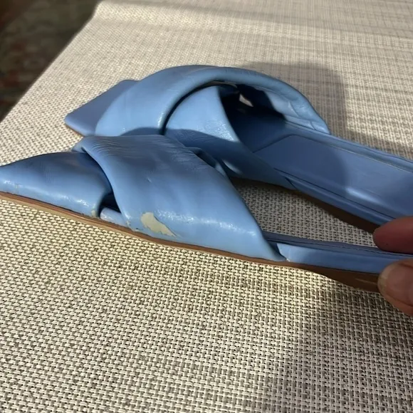 Zara Flat Padded Square Toe Sandals, Blue, Sz 36, pre loved 🥰
