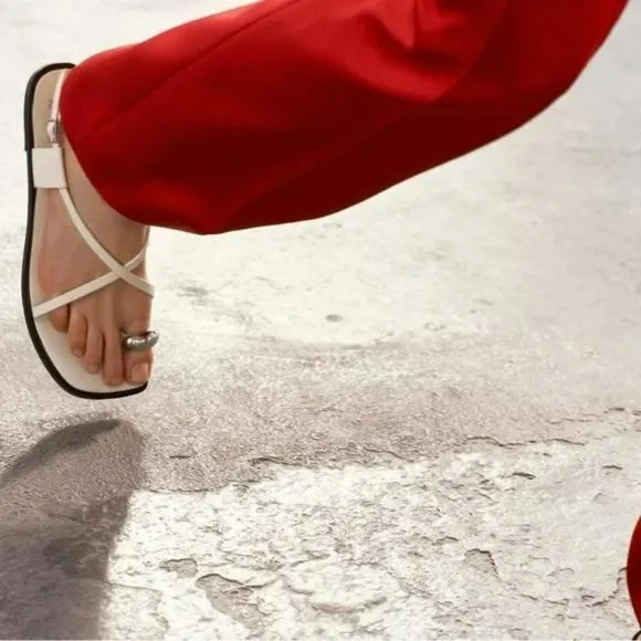ZARA FLAT STRAPPY SANDALS WITH METAL EMBELLISHMENT