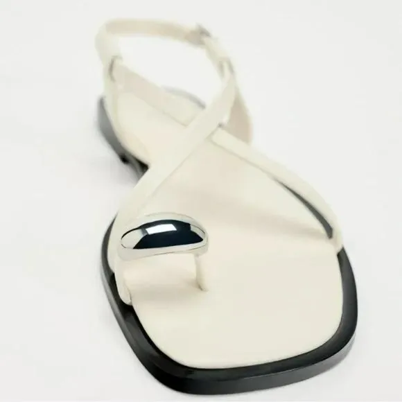 ZARA FLAT STRAPPY SANDALS WITH METAL EMBELLISHMENT