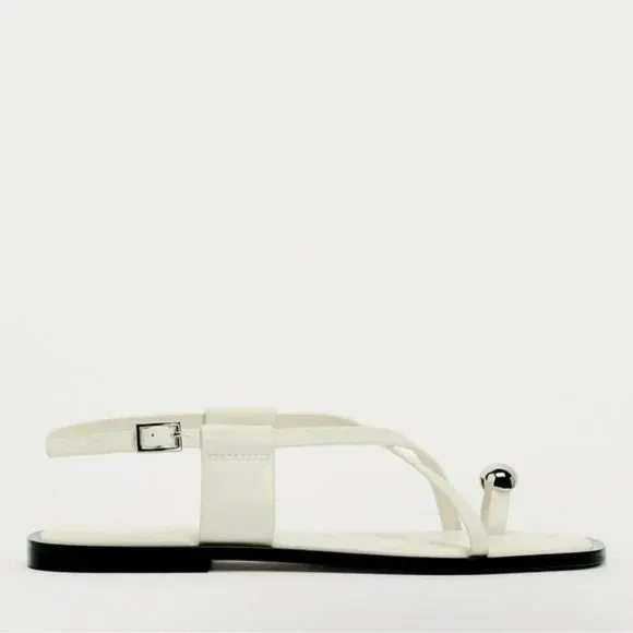ZARA FLAT STRAPPY SANDALS WITH METAL EMBELLISHMENT