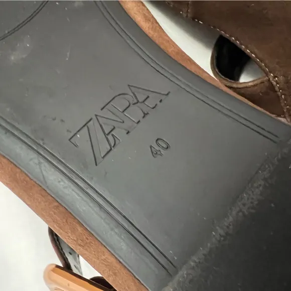 Zara Genuine Suede Leather Mary Jane Flat Ballet Brown Chocolate Sandals 40 9