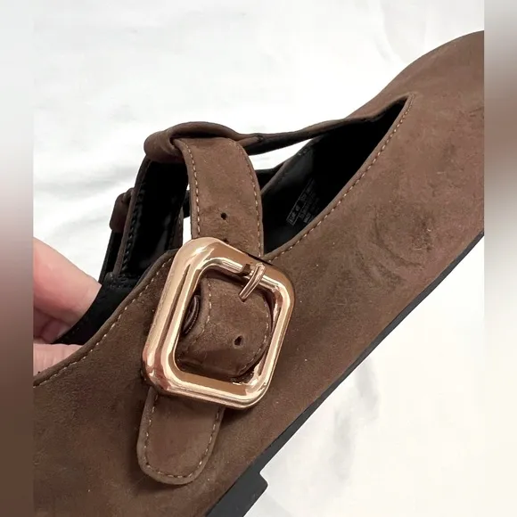 Zara Genuine Suede Leather Mary Jane Flat Ballet Brown Chocolate Sandals 40 9