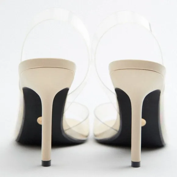 ZARA HIGH HEELED VINYL SANDALS SZ 9 and 8