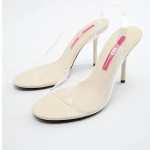 ZARA HIGH HEELED VINYL SANDALS SZ 9 and 8