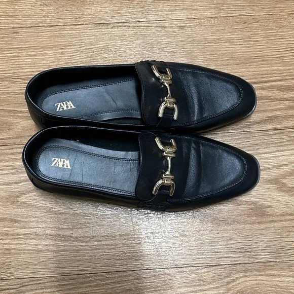 Zara leather black loafers