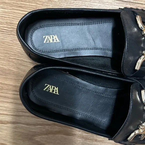 Zara leather black loafers