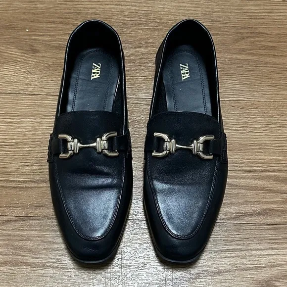 Zara leather black loafers