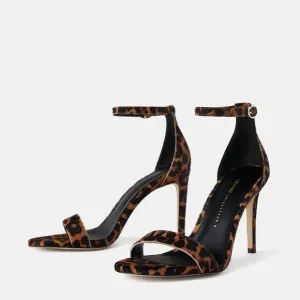 ZARA LEOPARD ANIMAL PRINT 100% LEATHER HIGH HEEL SANDALS NEW WITH TAGS US 7.5