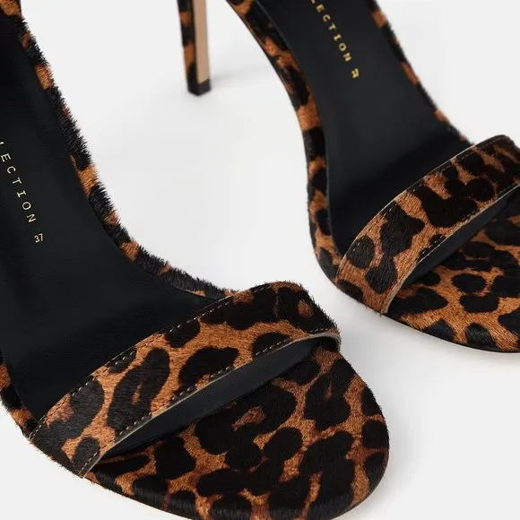 ZARA LEOPARD ANIMAL PRINT 100% LEATHER HIGH HEEL SANDALS NEW WITH TAGS US 7.5