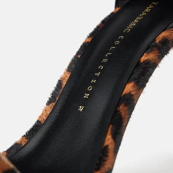 ZARA LEOPARD ANIMAL PRINT 100% LEATHER HIGH HEEL SANDALS NEW WITH TAGS US 7.5