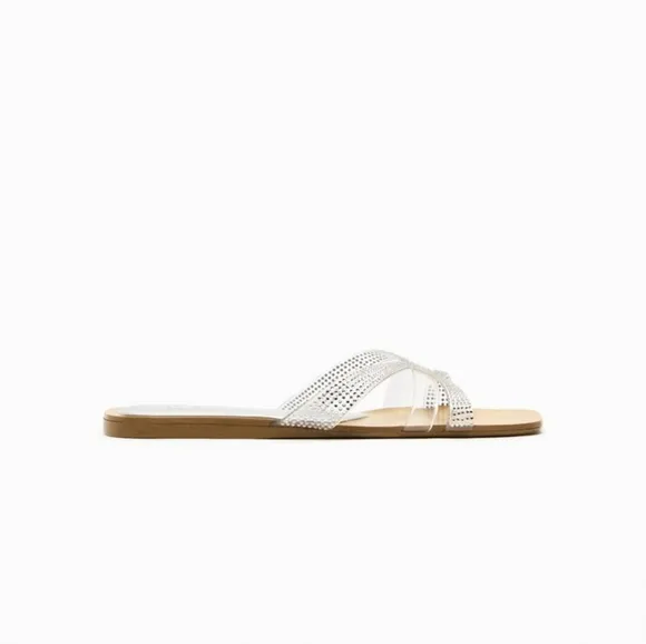 ZARA LIMITED EDITION RHINESTONE FLAT VINYL SANDALS