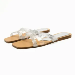 ZARA LIMITED EDITION RHINESTONE FLAT VINYL SANDALS