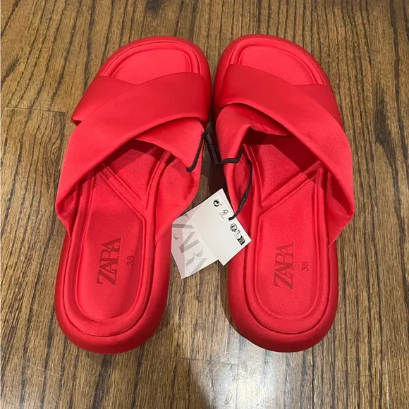 Zara NWT Crossed Fabric Flat Sandal