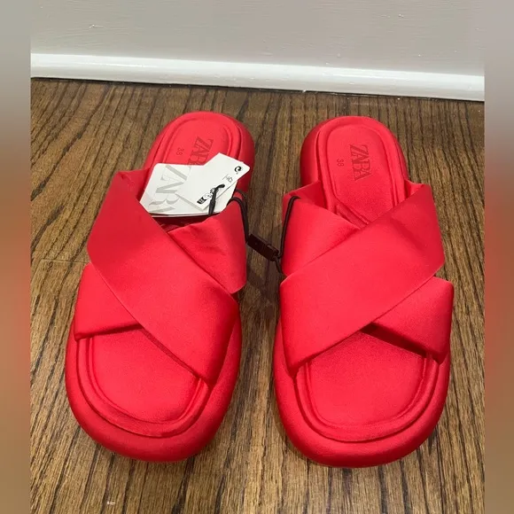 Zara NWT Crossed Fabric Flat Sandal