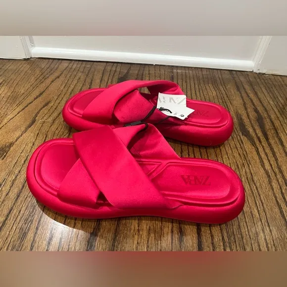Zara NWT Crossed Fabric Flat Sandal
