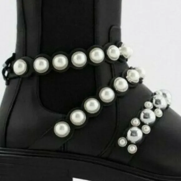 ZARA PEARL STRAP LOW HEELED LEATHER ANKLE BOOTS