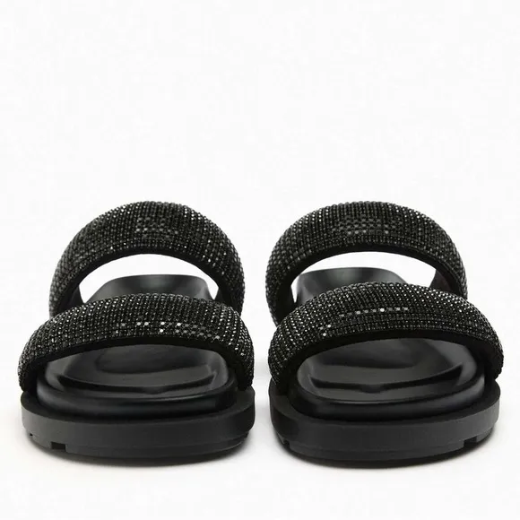 Zara Rhinestone Flat Sandals Size 10