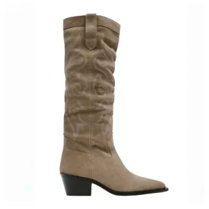 ZARA Slip On Split Suede Cowboy Boots