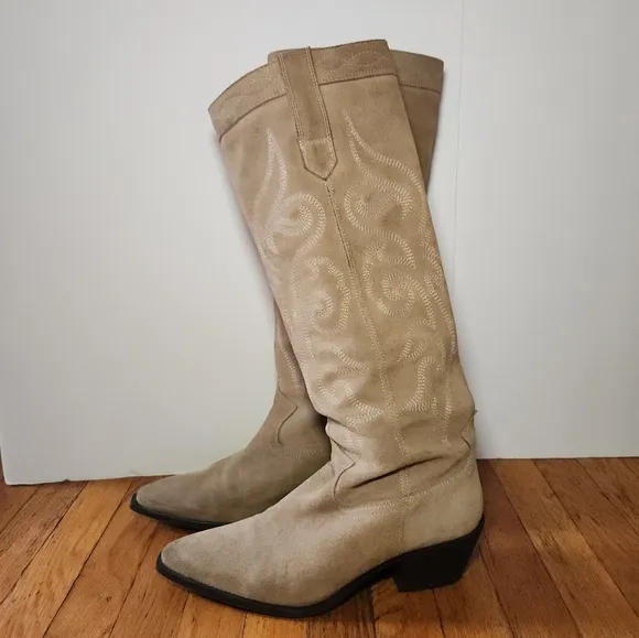 ZARA Slip On Split Suede Cowboy Boots