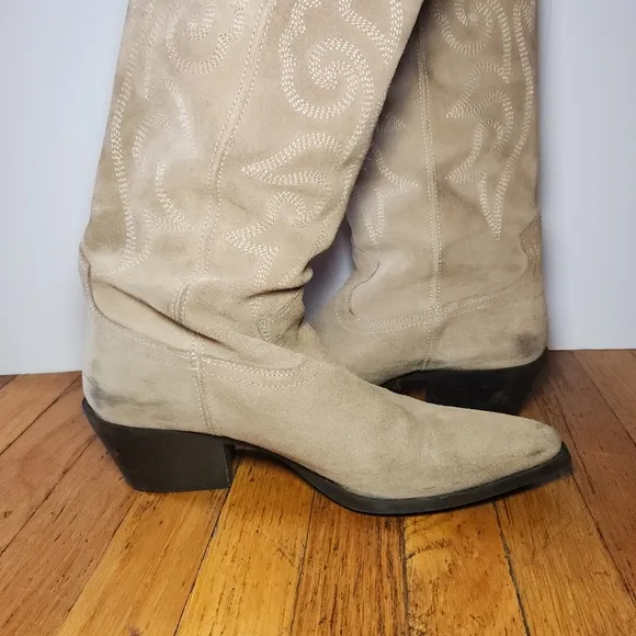 ZARA Slip On Split Suede Cowboy Boots