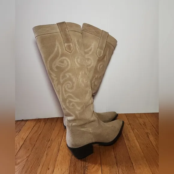ZARA Slip On Split Suede Cowboy Boots