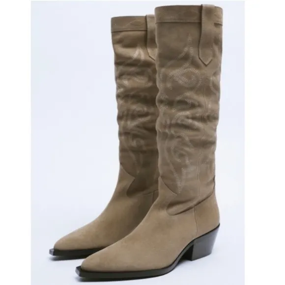 ZARA Split Leather Cowboy Boots