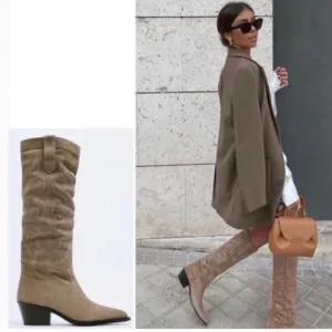 ZARA Split Leather Cowboy Boots