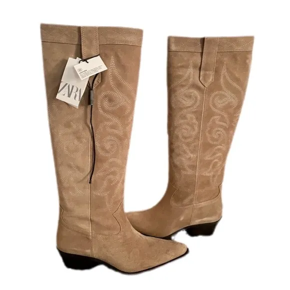 ZARA Split Leather Cowboy Boots