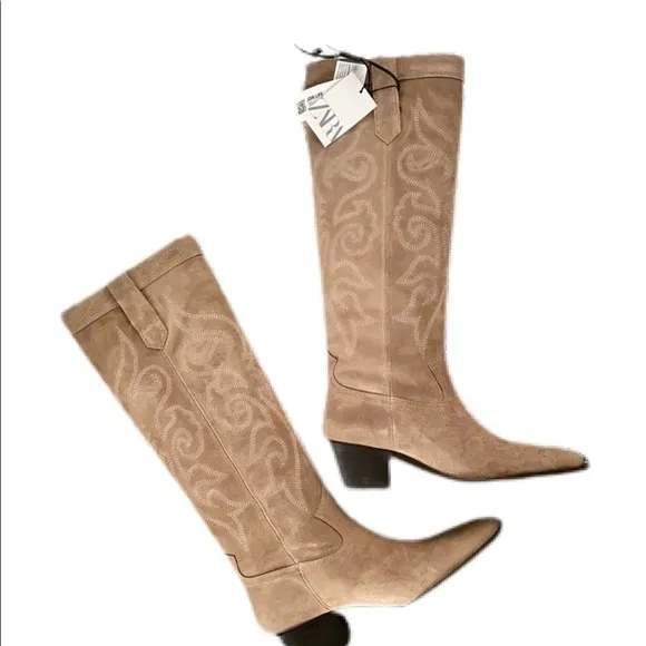 ZARA Split Leather Cowboy Boots