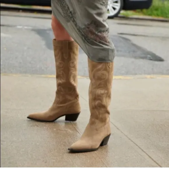 ZARA Split Leather Cowboy Boots