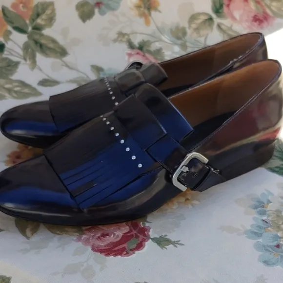 Zara TRF Navy Blue Loafer Shoes with Fringe and Buckle Women's US 9 EU 40