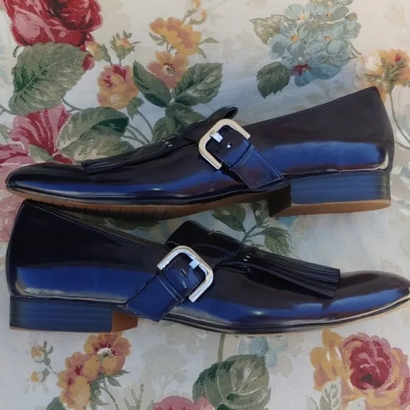 Zara TRF Navy Blue Loafer Shoes with Fringe and Buckle Women's US 9 EU 40