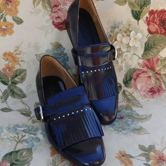 Zara TRF Navy Blue Loafer Shoes with Fringe and Buckle Women's US 9 EU 40