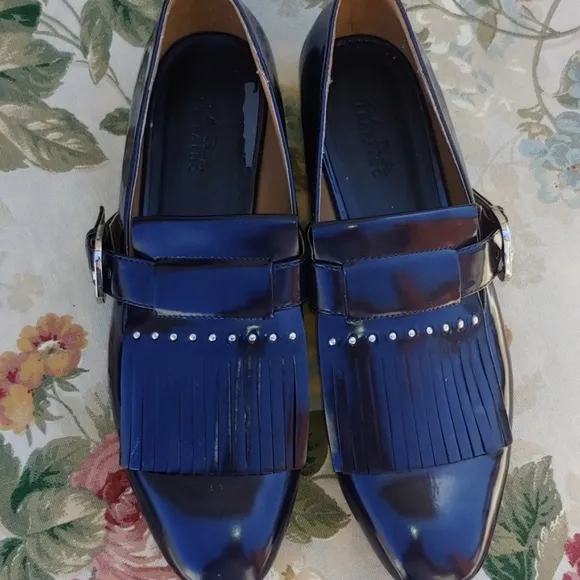 Zara TRF Navy Blue Loafer Shoes with Fringe and Buckle Women's US 9 EU 40