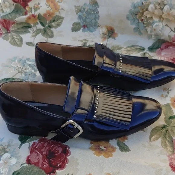 Zara TRF Navy Blue Loafer Shoes with Fringe and Buckle Women's US 9 EU 40