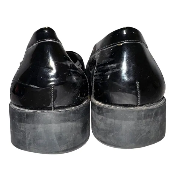 ZARA Vegan Patent Leather Loafers 38 7.5 Low Heel Buckle Detail Goth Preppy Faux