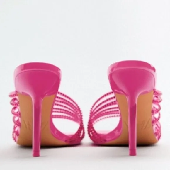 Zara Vinyl Clear Pink Rhinestone High Heels Sandals Size 11