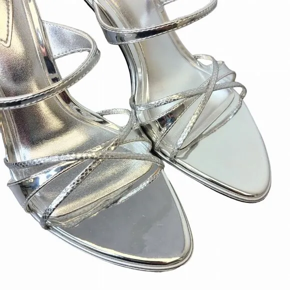 ZARA Women's 38 EU / 8 US Metallic Silver Strappy High Heel Sandals 3355/110