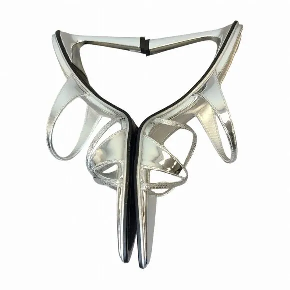 ZARA Women's 38 EU / 8 US Metallic Silver Strappy High Heel Sandals 3355/110