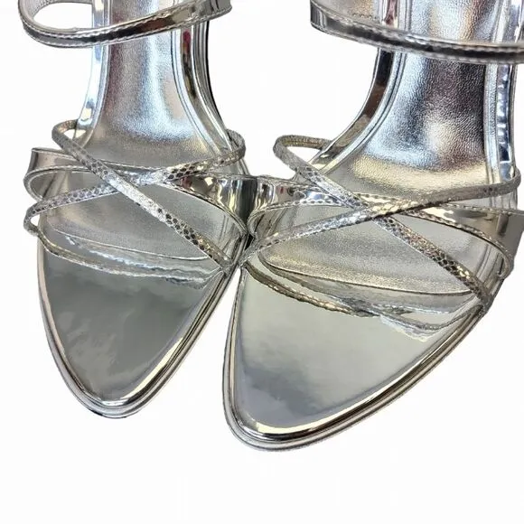 ZARA Women's 38 EU / 8 US Metallic Silver Strappy High Heel Sandals 3355/110