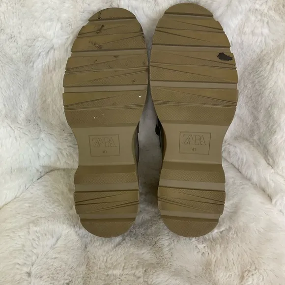Zara Women's Khaki Patent Leather Lug Sole Loafers Size 41 US 10